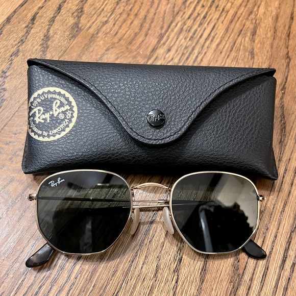 Ray-Ban RB3548N Hexagonal Flat Lens Sunglasses, Gold/G-15 Green, 51 mm - Picture 1 of 7